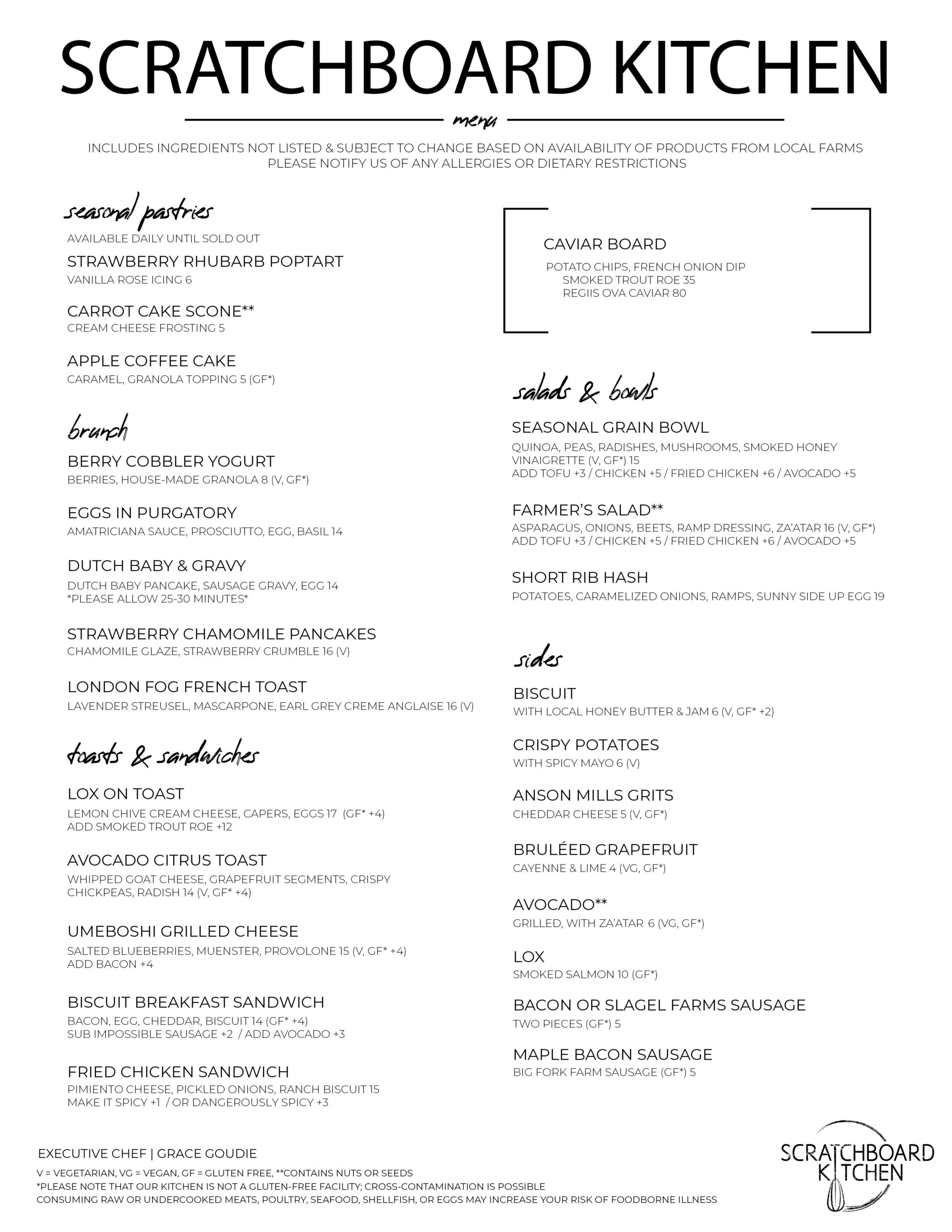 Menu Scratchboard Kitchen