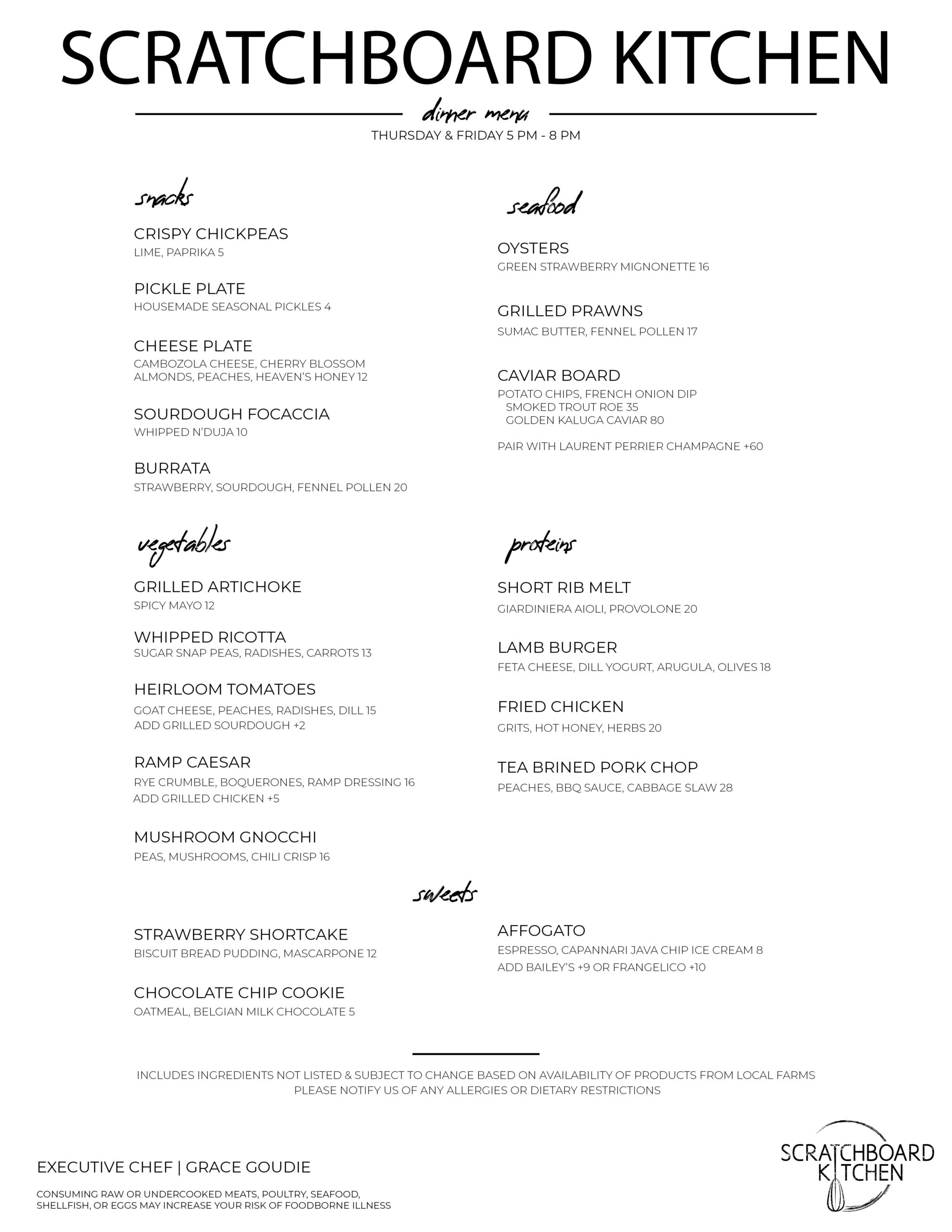 Menu Scratchboard Kitchen