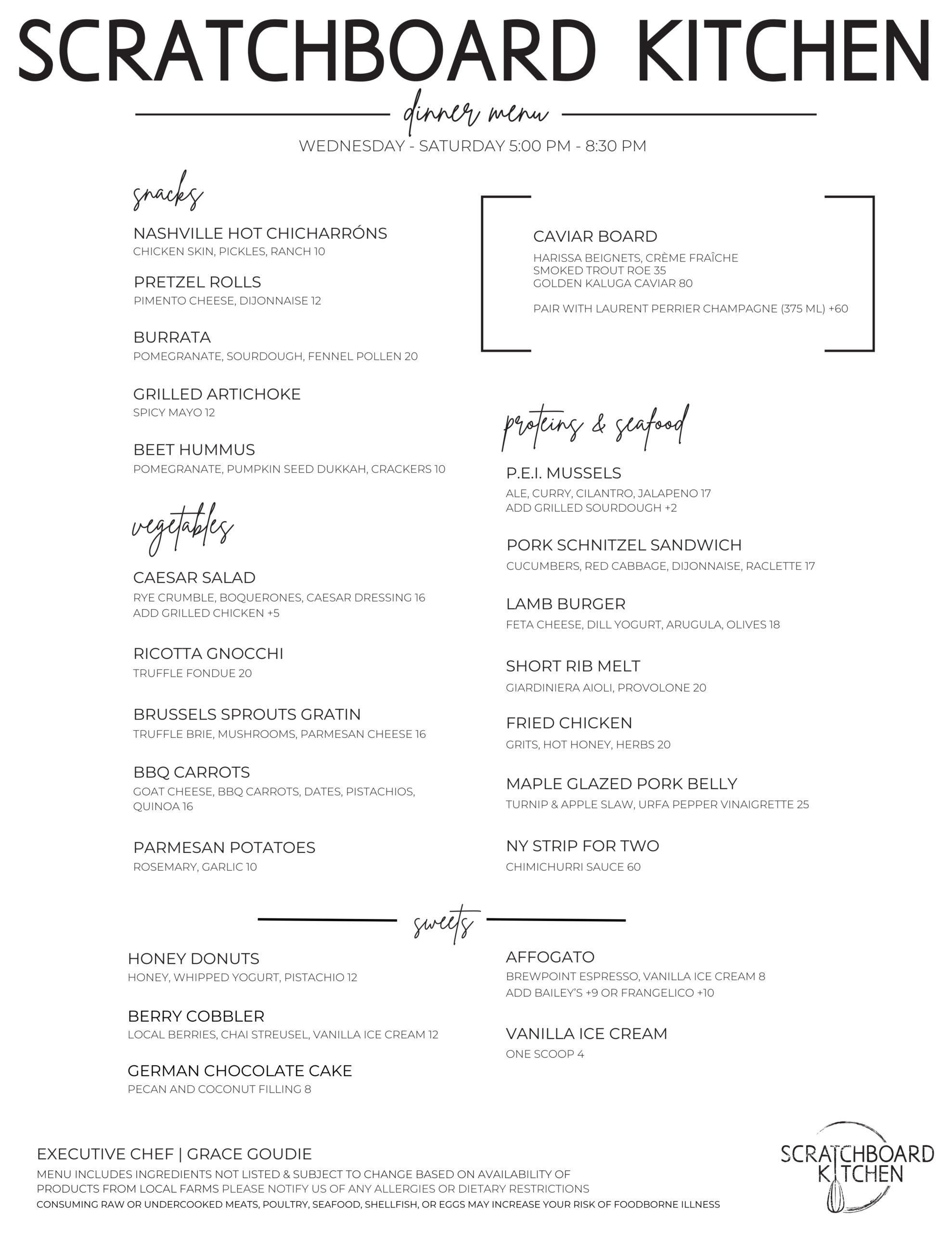 Menu Scratchboard Kitchen