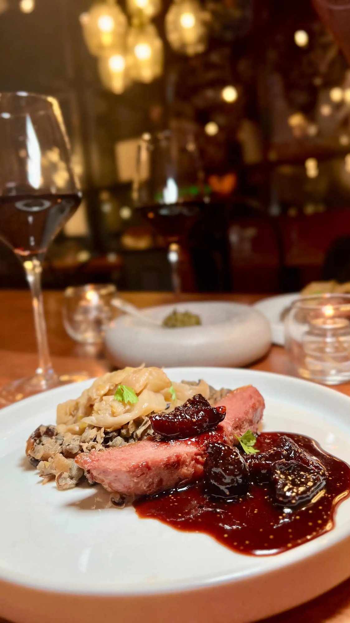 Duck cherry sauce wild rice