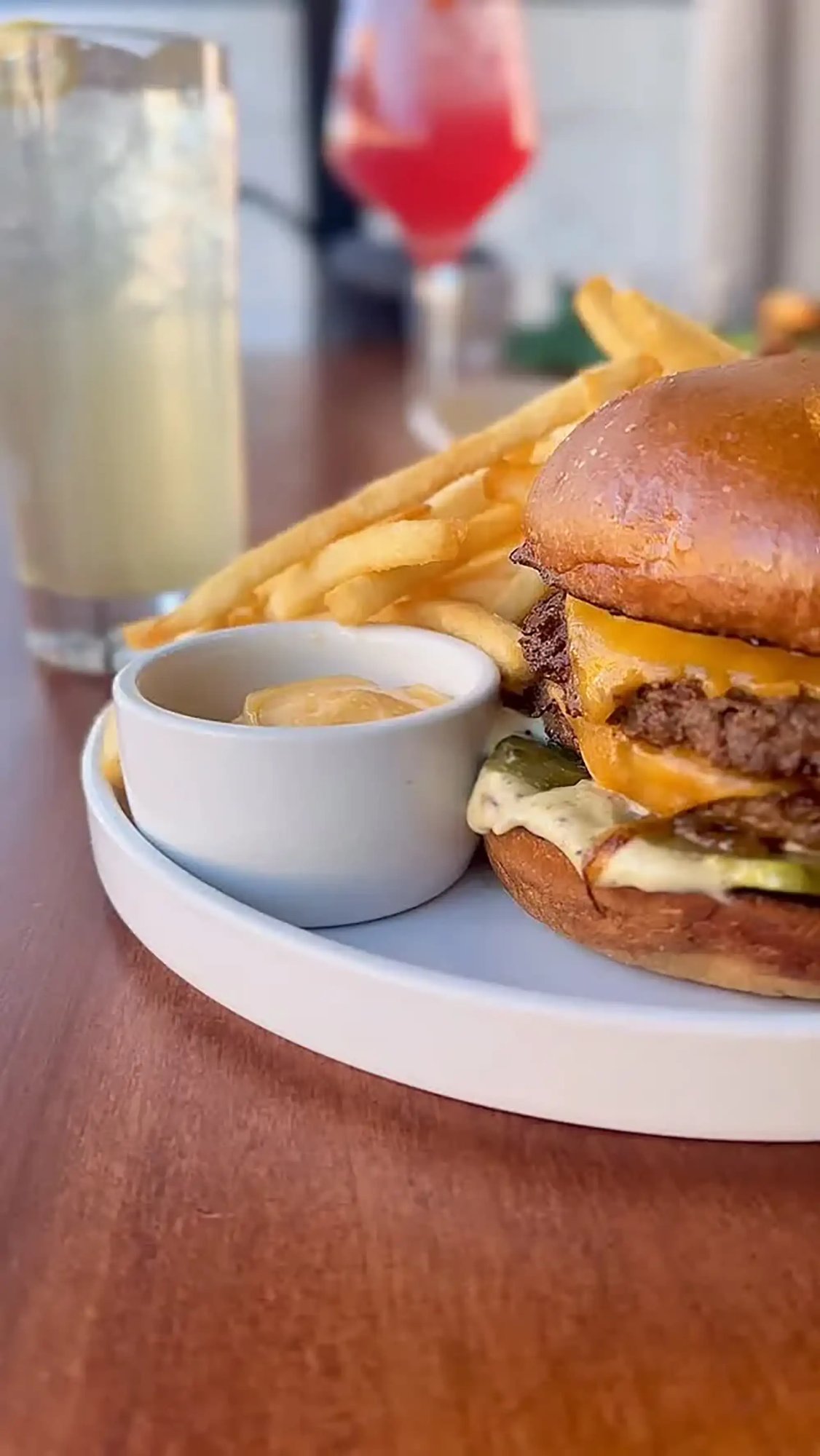 Smash burger fries cocktails