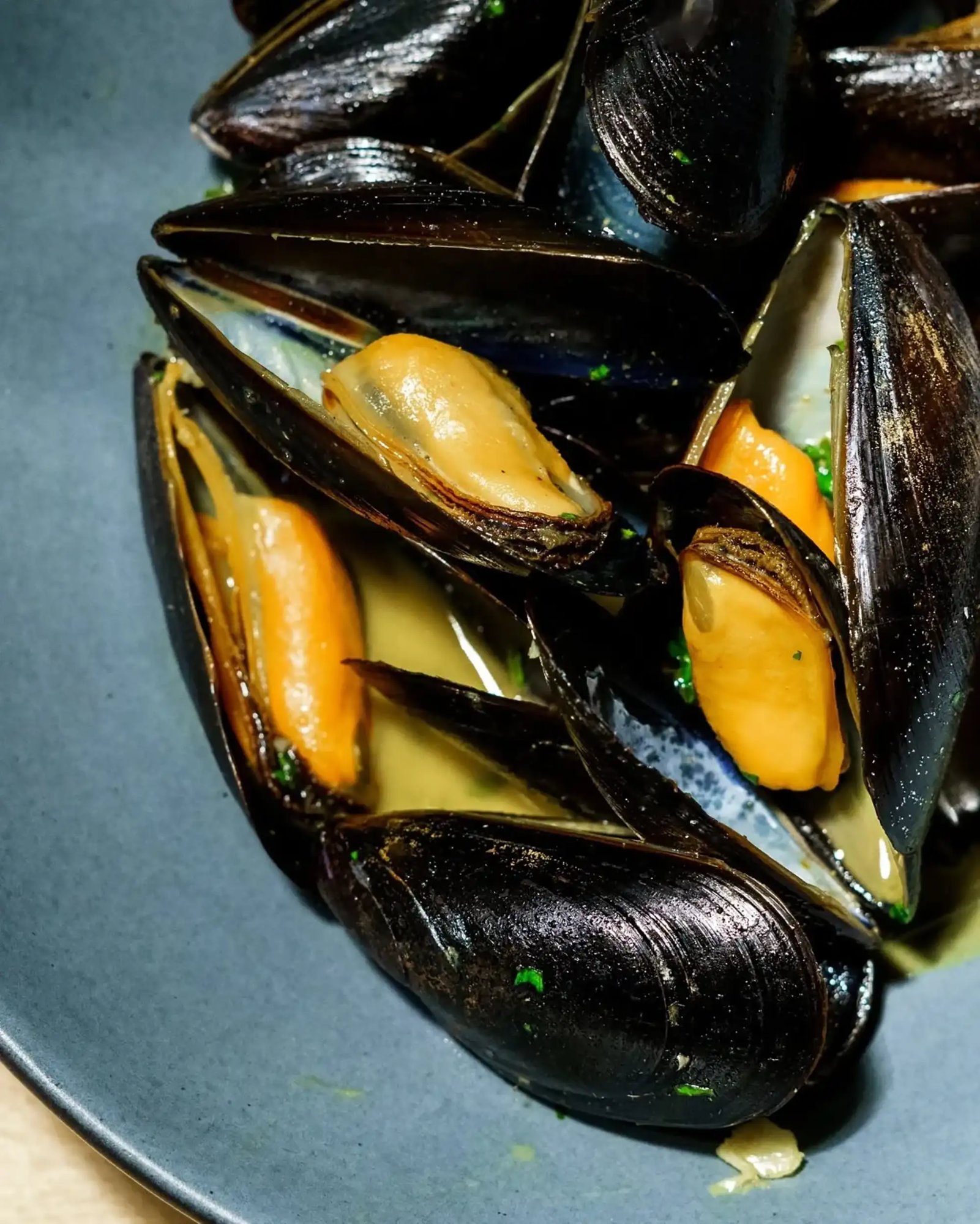 Steamed mussels closeup