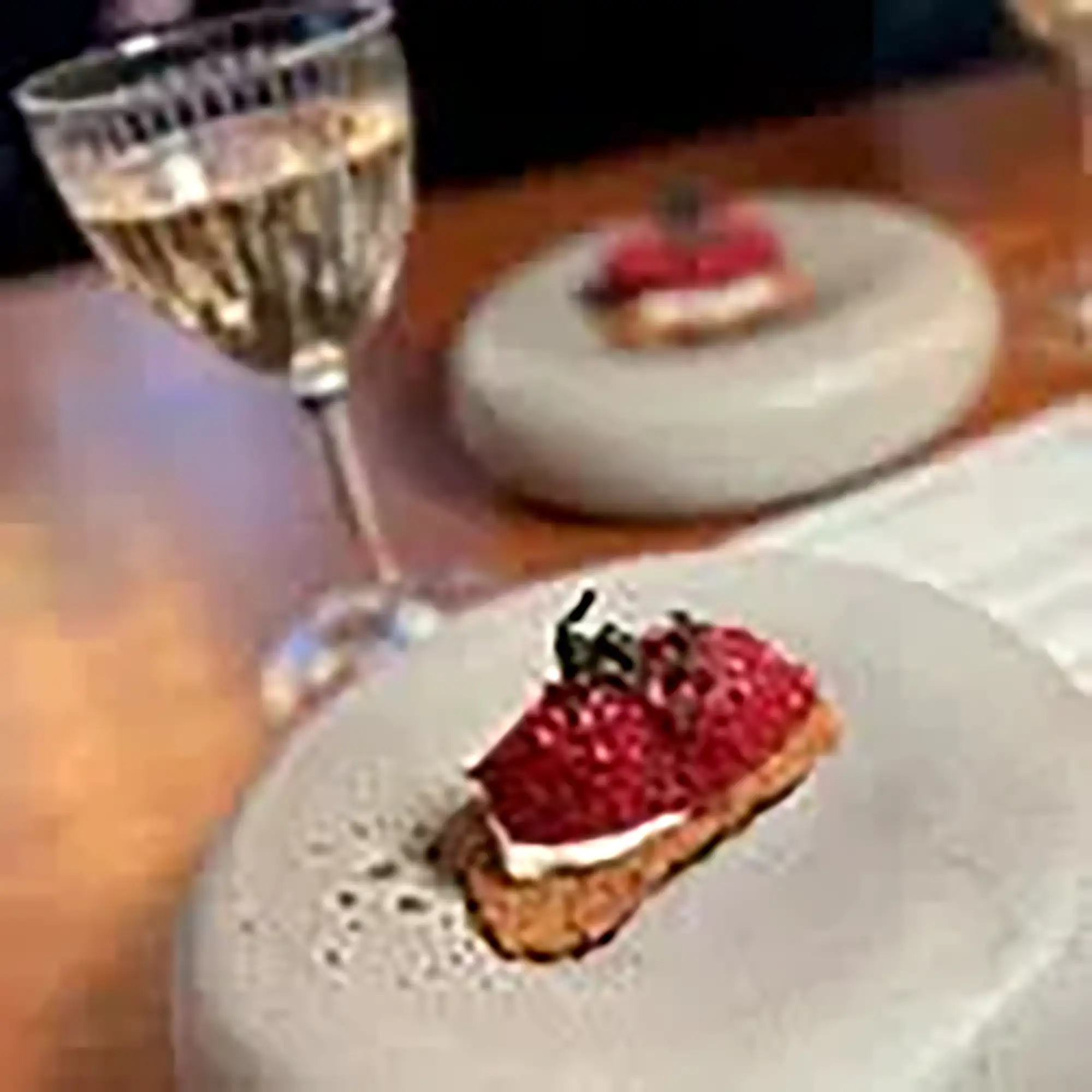 Strawberry crostini sparkling wine